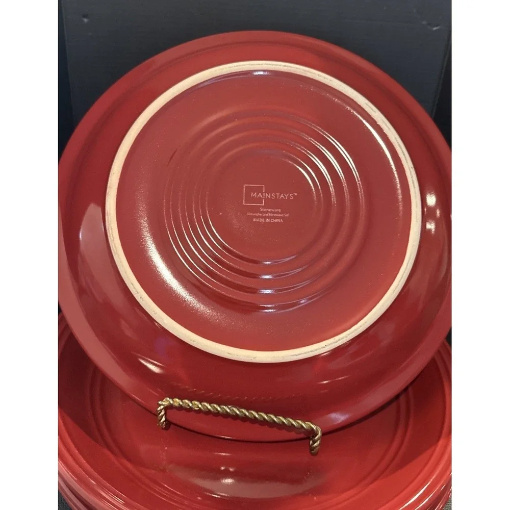 Mainstays Rainforest Sedona Red Embossed Ring Stoneware Dinner Plates Set Of 4